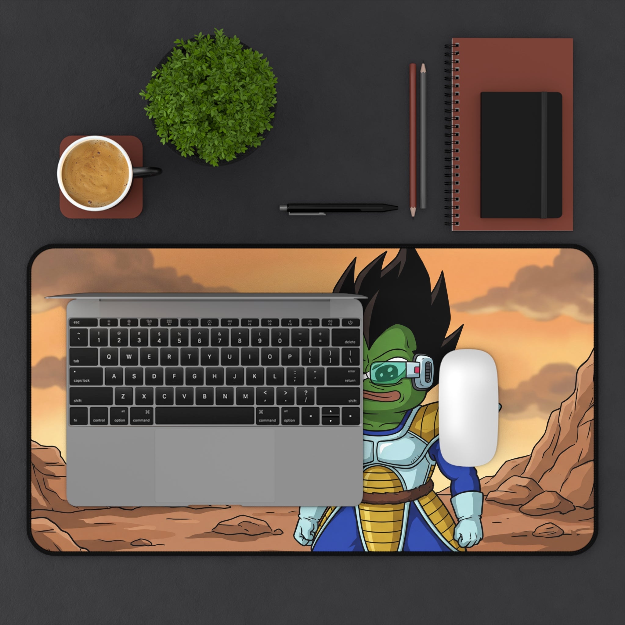 Alien Warrior Pepe Desk Mat | Gaming Mouse Pad, Cartoon Scouter Character | Pepegeta