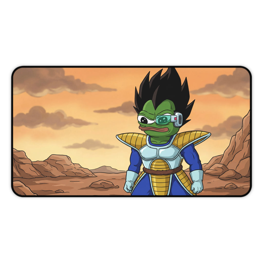 Alien Warrior Pepe Desk Mat | Gaming Mouse Pad, Cartoon Scouter Character | Pepegeta