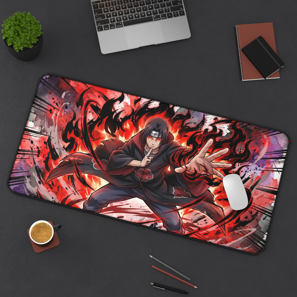 Akatsuki Uchiha Flame Illustration Desk Mat | Anime Naruto Mousepad