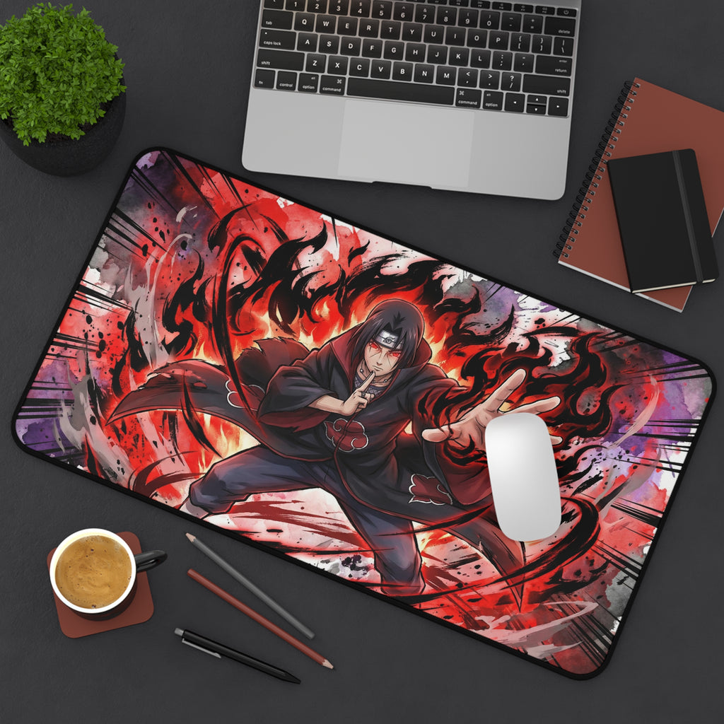Akatsuki Uchiha Flame Illustration Desk Mat | Anime Naruto Mousepad