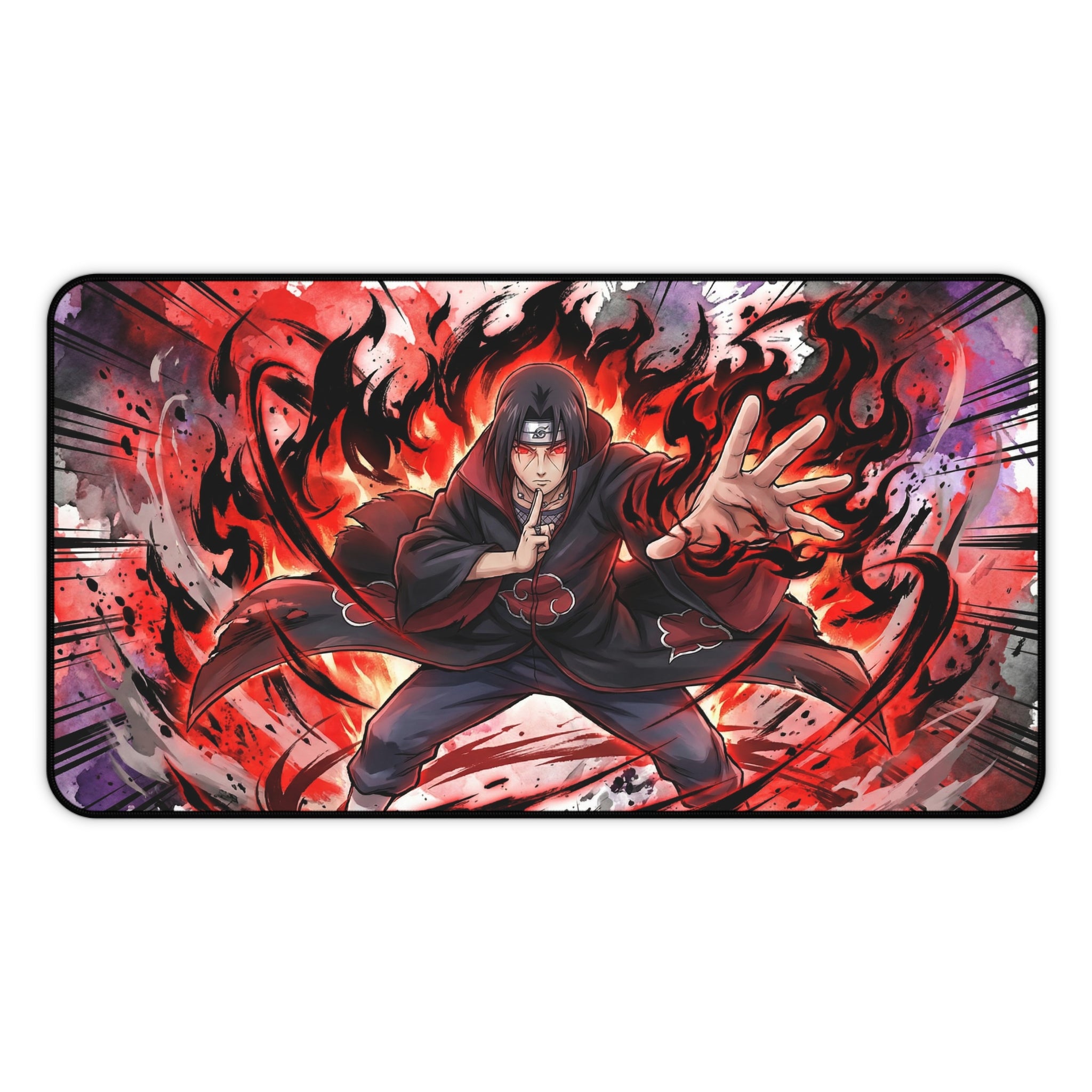 Akatsuki Uchiha Flame Illustration Desk Mat | Anime Naruto Mousepad