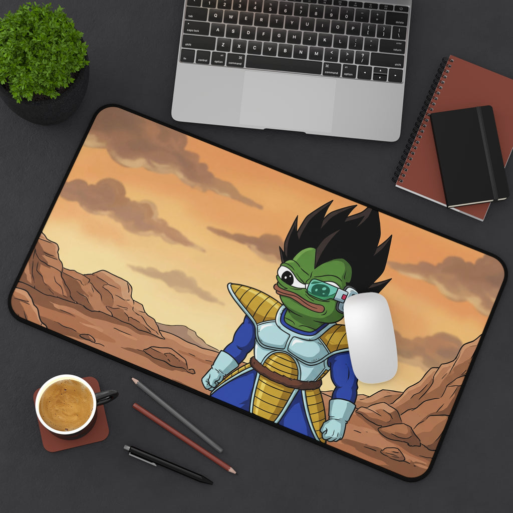 Alien Warrior Pepe Desk Mat | Gaming Mouse Pad, Cartoon Scouter Character | Pepegeta