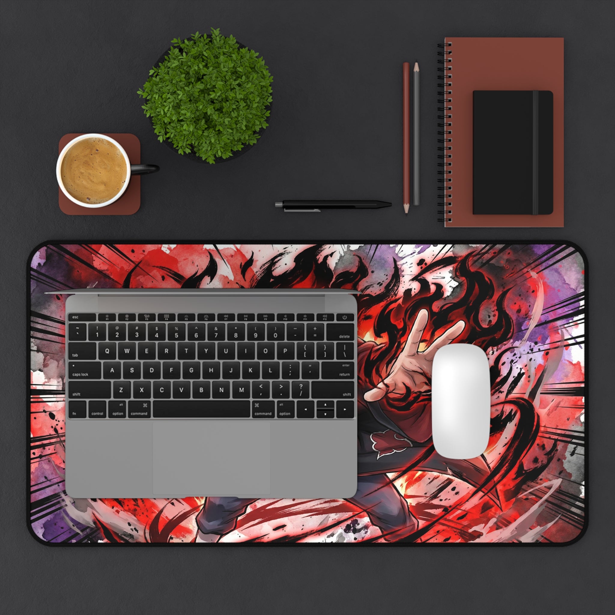 Akatsuki Uchiha Flame Illustration Desk Mat | Anime Naruto Mousepad