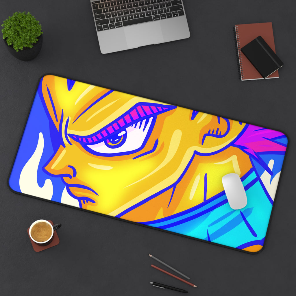 Anime Vegeta Face Desk Mat | Colorful Neon Gaming Mousepad