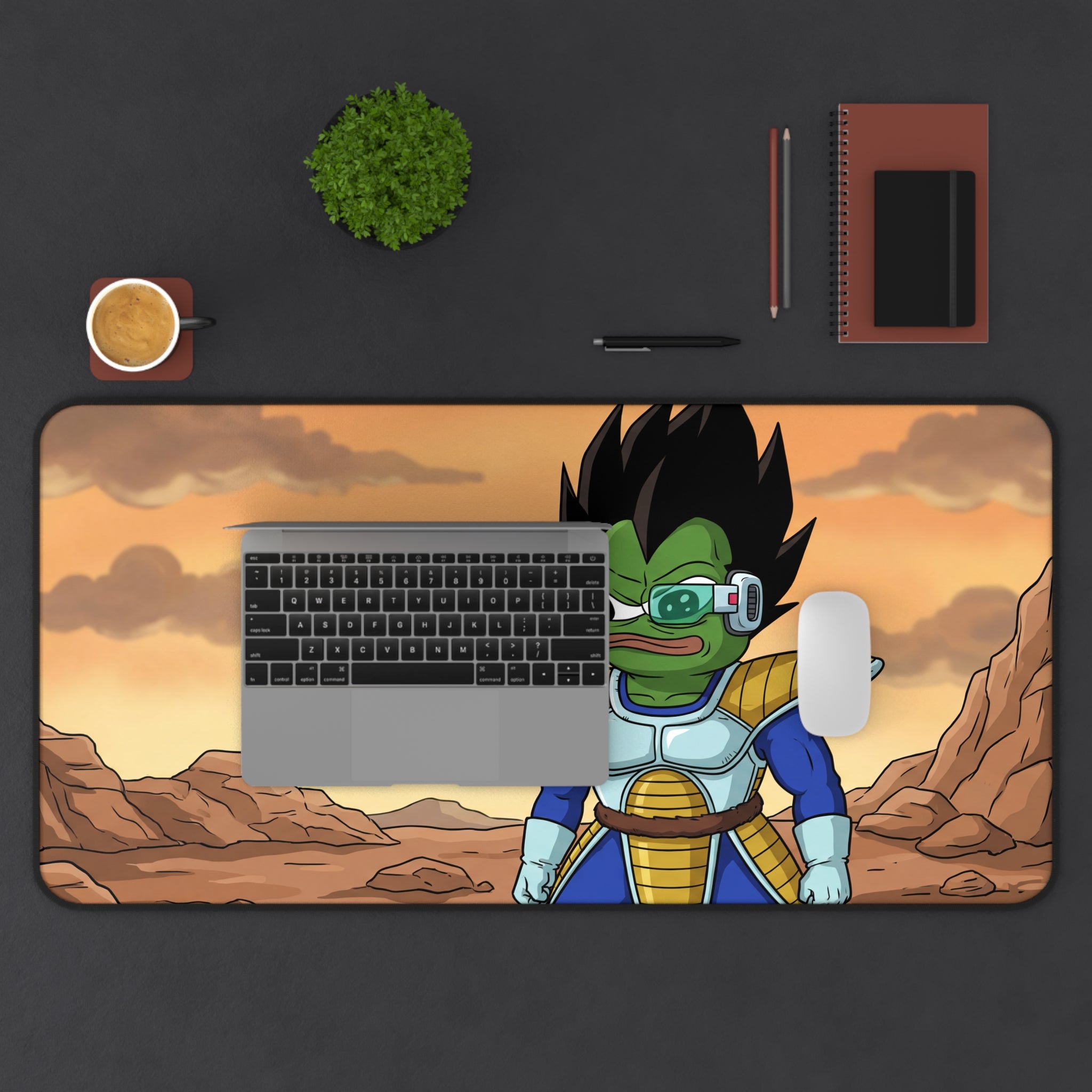 Alien Warrior Pepe Desk Mat | Gaming Mouse Pad, Cartoon Scouter Character | Pepegeta