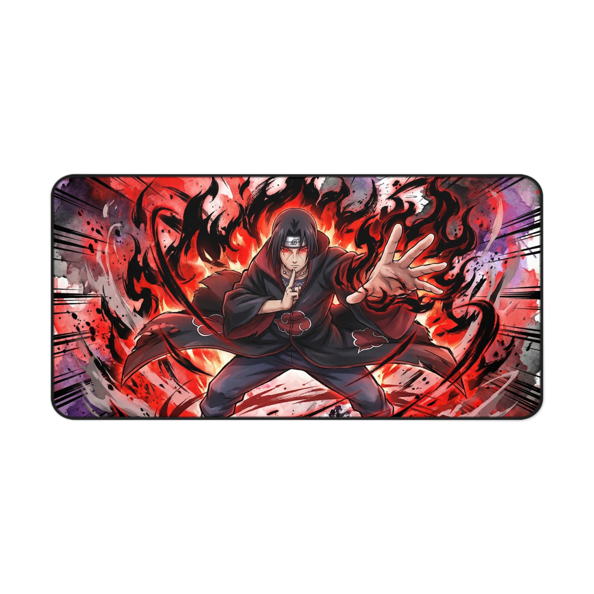 Akatsuki Uchiha Flame Illustration Desk Mat | Anime Naruto Mousepad